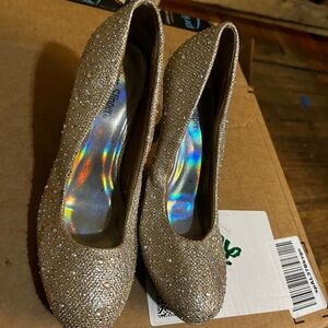 Gold with rhinestone heels